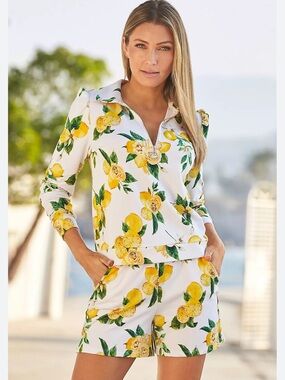 Lemon Half Zip French Terry Short Set - White Multicolor | Boston Proper XXS